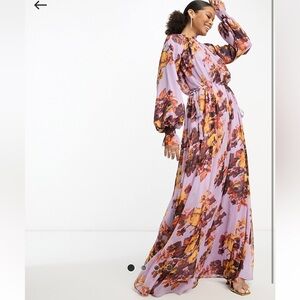 ASOS design elasticated neck trapeze maxi dress with tie waist